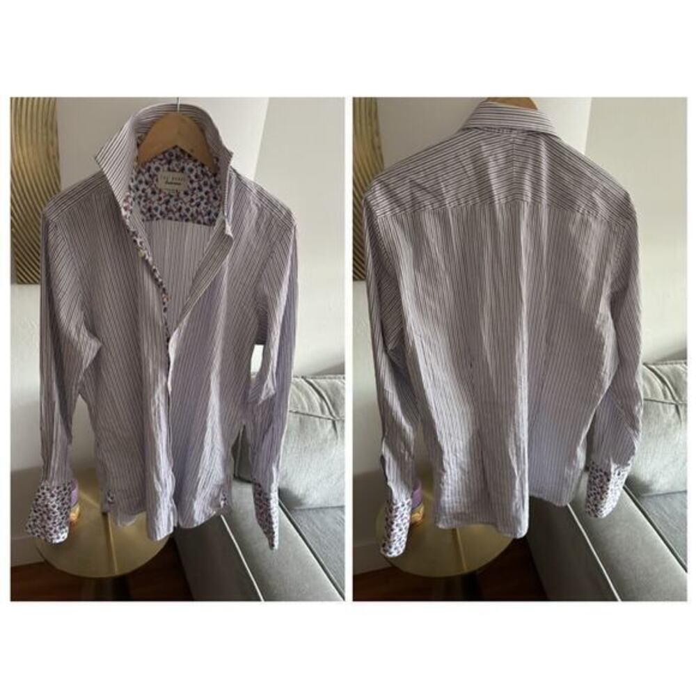 Ted Baker Stripped Floral Shirt 16 1/2 34/35 Preppy